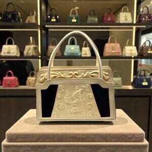 Vintage 1970s Hand Tooled Mexican Leather Handbag Ivory Calendar Motif